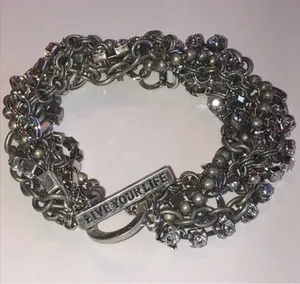 American Eagle Aged Silver Tone Boho CZ Rhinestones Multi Strand Bracelet thumbnail 1