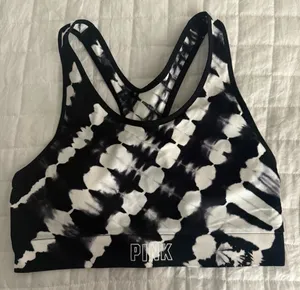 PINK Victoria's Secret Women Black & White Sports Bra Seamless Lightly medium thumbnail 1
