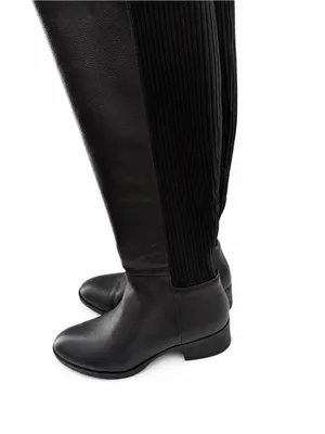 Kenneth Cole Levon Black Rib Knit Leather Knee High Riding Boots 9 thumbnail 4
