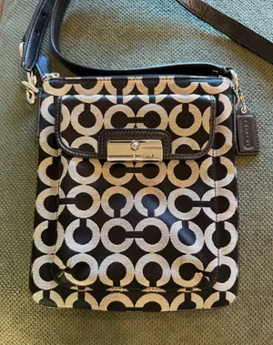 Coach Legacy Signature Jacquard Black Tan Swingpack Crossbody Y2K Gold thumbnail 1