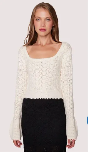 Lost + Wander Serena Pointelle Knit Square Neck Top- Ecru- Size XS/Small- Sample thumbnail 1
