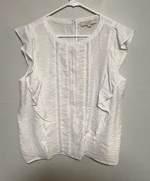 LOFT Textured White Blouse with Ruffle Detail thumbnail 1