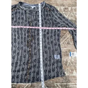 Charter Club Sheer Beaded Tassel Tunic Top XL Coastal Cowgirl Boho Navy White thumbnail 9