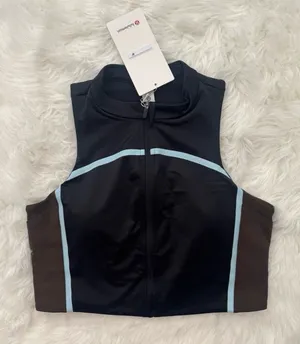 Lululemon Satin Shine Full Zip Tank Top Black Walnut Crunch Foam Cloud Large thumbnail 1