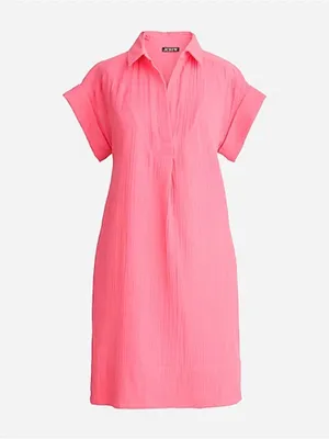 J Crew muslin dress V-neck shirtdress soft gauze Tea Rose splice short sleeve thumbnail 2