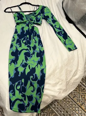 ZARA Stylish Green and Blue Patterned Dress thumbnail 1