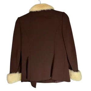Vintage ILGWU Brown Knit Jacket Faux Fur‎ Collar Cuffs Side Button Union Made 8 thumbnail 6