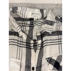 Anthropologie Cloth & Stone Hannah Shirtdress M Plaid‎ Short Sleeve Belted White thumbnail 6