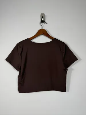Babaton Sculpt Knit Brown Cropped Short Sleeve Top XL thumbnail 2