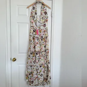 Amanda Uprichard Estella Floral Maxi Dress Halter Cream White‎ Pink Backless M thumbnail 7