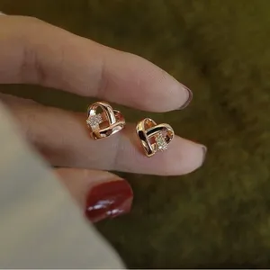 18K Gold Plated Love Heart Stud Earrings for Women thumbnail 1