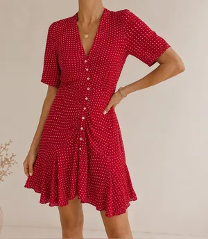Free People Polka Dot Dress Women’s Small Red White Retro Flounce 1950s Funky thumbnail 1