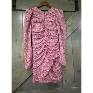 Bardot Pink Floral Ruched Mini Dress Keyhole Long Sleeve XS Fairycore Boho thumbnail 2