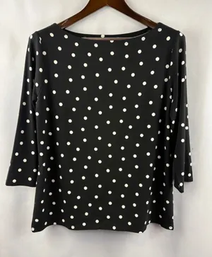 Women’s Ann Taylor Factory Large Black w/ White Polka Dot Blouse thumbnail 1