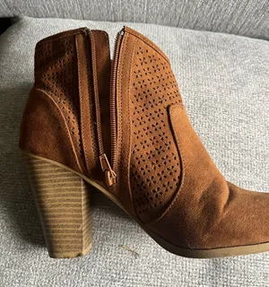 Women's Suede Ankle Booties in Tan with Side Zip thumbnail 1