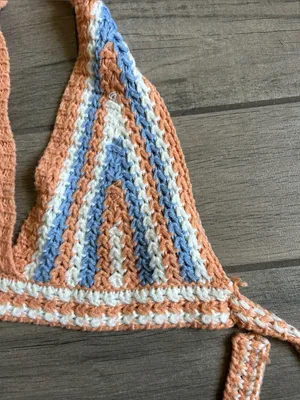 Sans Souci Crochet Halter Top in Peach, Blue, Cream thumbnail 4