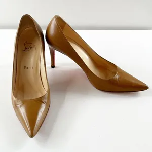 Christian Louboutin Pigalle Pointed Toe Leather Heels Pumps Brown Tan Nude 6.5 thumbnail 2