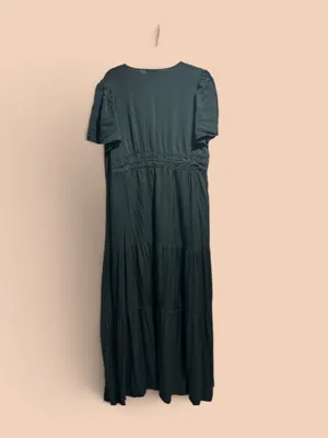 Quince Washable Stretch Silk Tiered Maxi Dress Hunter Green XL Pockets thumbnail 4