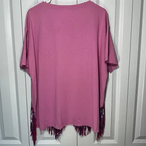 Fantastic Fawn Sequin Fringe Top L Pink Cotton Festival Concert Western Eras thumbnail 6