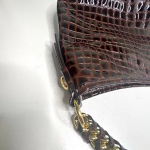 Antonio Melani Brown Patent Leather Croc Embossed Woven Chain Handle Bag thumbnail 2