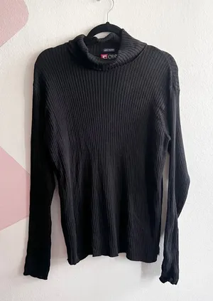 Chaps Ralph‎ Lauren Sweater Womens Large Turtleneck 100% Cotton Pullover Black thumbnail 1