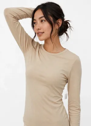 The Drop Tan Tee Top Small Long Sleeve Stretch Minimalist Basic thumbnail 1