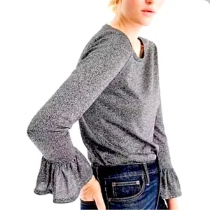 J. Crew Metallic Blouse Ruffle Sleeve Blouse‎ Women's Small Silver Party Holiday thumbnail 2