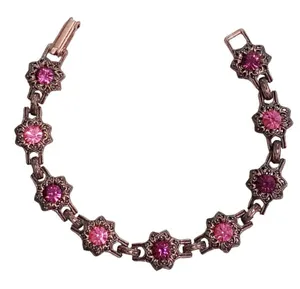 Coppertone Pink Purple Rhinestone Link Bracelet Approximately 7.5” thumbnail 1