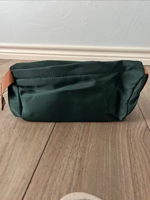 Dark Green Travel Cosmetic Toiletry Bag with Brown Leather Accents thumbnail 3