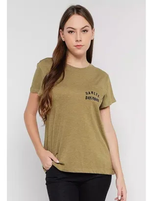 Harley Davidson Women’s Large T Shirt Olive Tour Of Duty Pocket Relaxed Fit Tee thumbnail 2