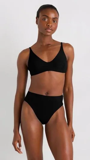 NWT Quince V Neck High leg bikini set black small thumbnail 1