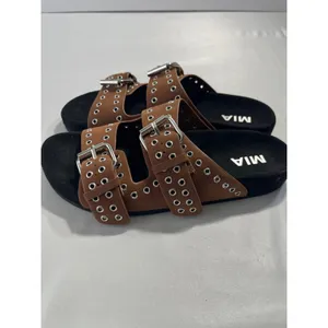 MIA‎ Brooklyn Grommet Buckle Double Strap Slide Sandals Women 6 Brown Edgy Punk thumbnail 5