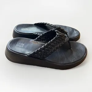 FitFlop Lulu Woven Black Leather Microwobbleboard Platform Thong Sandals W 9 thumbnail 6