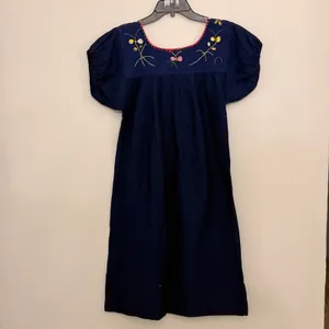 Vintage 1970's Colorful Navy Mexican Huipil Style Dress / ML thumbnail 3