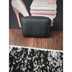 Black Pebbled Zip-Around Card Wallet with Logo Medallion thumbnail 2
