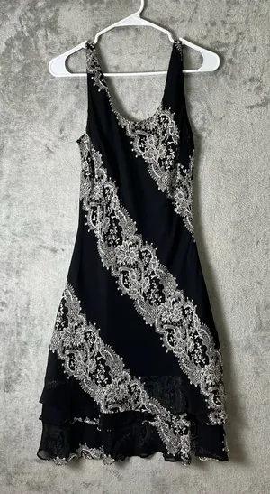 Vintage y2k Lace Overlay Handkerchief Hem Slip Dress Gothic Whimsigoth Grunge SM thumbnail 1