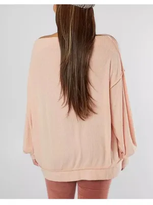 Free People We The Free Main Squeeze Hacci Balloon Sleeve Shirt Peach Slouchy Lg thumbnail 7