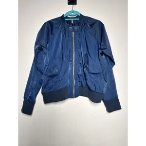 Free People Navy Satin Bomber Jacket M Lightweight thumbnail 7