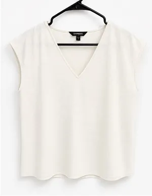 Express White V-Neck Cap Sleeve Textured Shell Blouse - Size M thumbnail 1