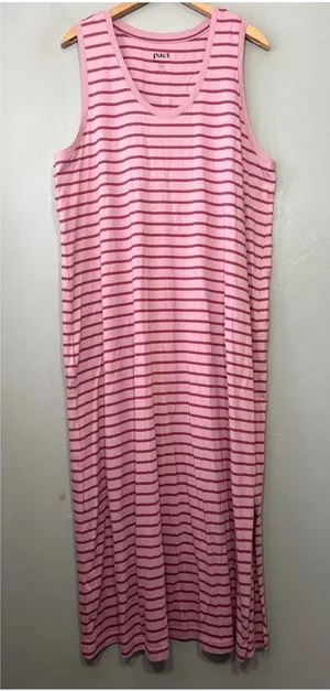 Pact Maxi Tank Dress Size XL Purple Striped Organic Cotton Tee Shirt Knit Casual thumbnail 1