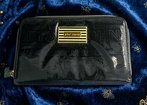 Betsey Johnson Black Pouch with Gold Heart Charm thumbnail 1