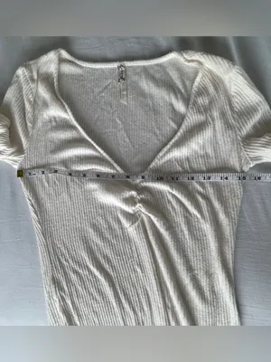 Free People Intimately Cozy Up With Me Ribbed V-Neck Bodysuit Sz L Balletcore thumbnail 10