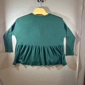 925 | Altar'd State Waffle Knit Peplum Babydoll‎ Henley Top Green Women L thumbnail 2