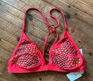 BKE brass studded red strappy L festival sexy bikini top thumbnail 1
