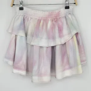 LoveShackFancy Ruffle Mini Skirt‎ XS Pastel Tie Dye Elastic Waist Feminine Boho thumbnail 5