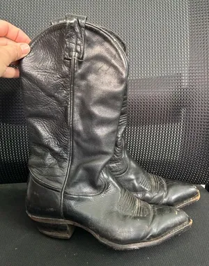 Tony Lama Black Leather Cowboy Boots Style 1016 Sz 6.5 Note All Photos thumbnail 1