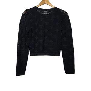 FCT With Love Basics XL Black Cross Mesh Crop Top Long Sleeve Whimsigoth Y2K thumbnail 3