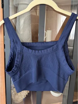 Aerie navy ribbed tank top sports bralette square neck navy seamless high neck thumbnail 1