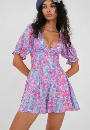 NWT FOR LOVE & LEMONS X Free People Angie Puff Sleeve Mini Dress Size Medium M thumbnail 1