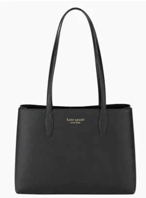 kate spade Black Leather Double-Handle Tote with Gold Logo thumbnail 1